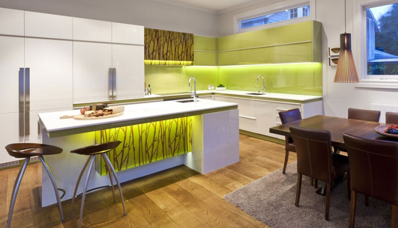 LED Green Glass Kitchen Splashback